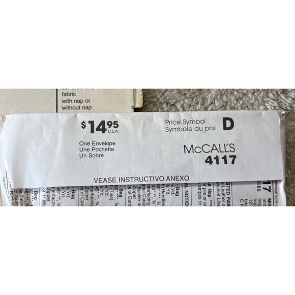 McCalls 4117 Handbag Sewing Pattern For Misses Accessories  4 Bag Styles Uncut - Picture 5 of 6